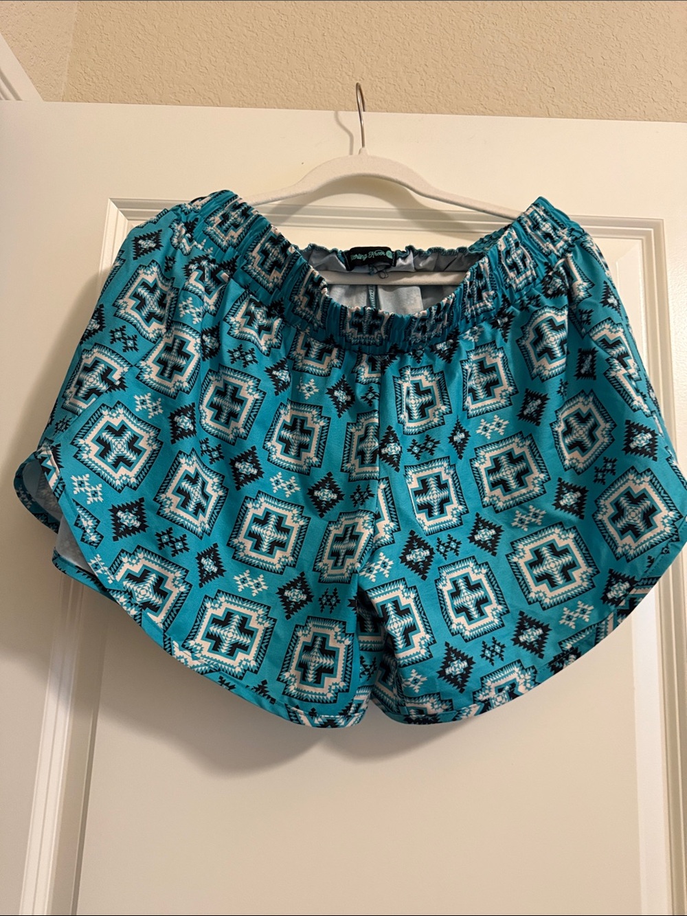 Sterling Kreek Women's Turquoise Aztec Athletic Shorts with Elastic Waist
